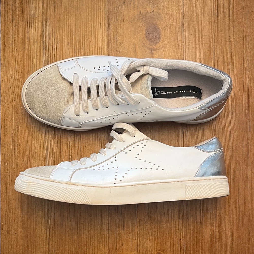 Steve Madden Cream, White and Silver Sneakers